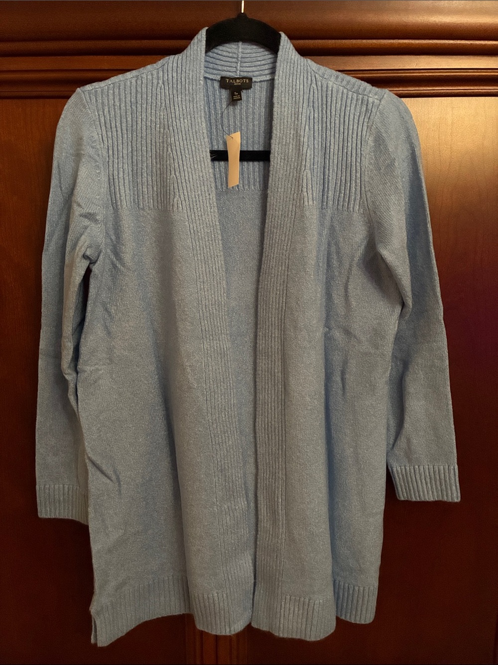 Talbots Pale Blue Ribbed Open-Front Cardigan
